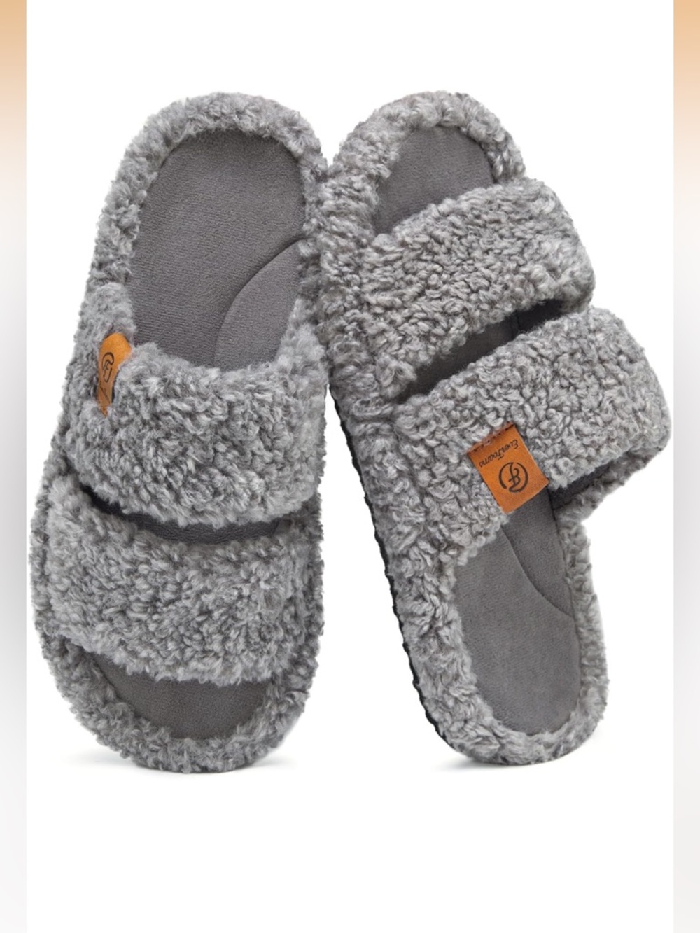 BNIB 7-8 EverFoams Womens Fuzzy Open-toe Slippers Soft Comfy Memory Foam